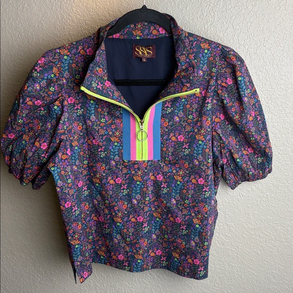 SSYS Emerson Contrast Stripe Short Sleeve Quarter Zip Top Size small - Picture 4 of 13